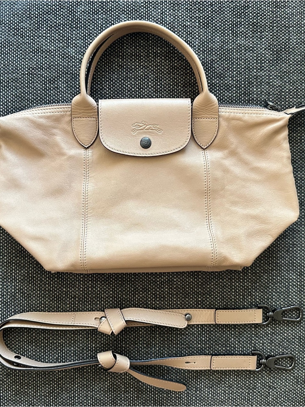 Longchamp Le Pliage Cuir Small Leather Handbag - Monochromatic Beige